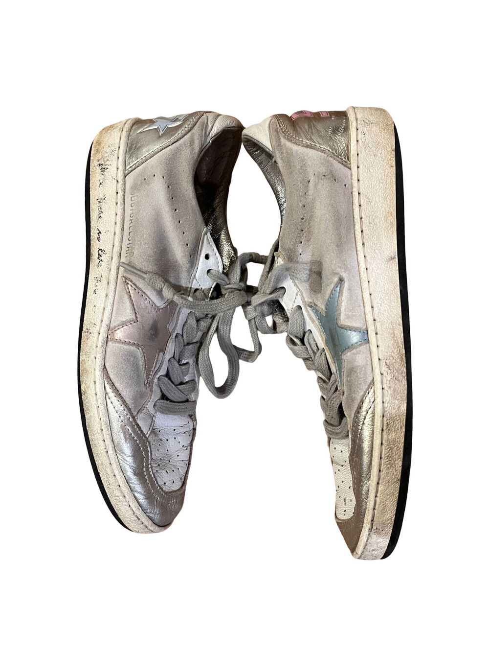 GOLDEN GOOSE White Silver Ball Star Sneakers Thrasher Skate Shoes Womens 6